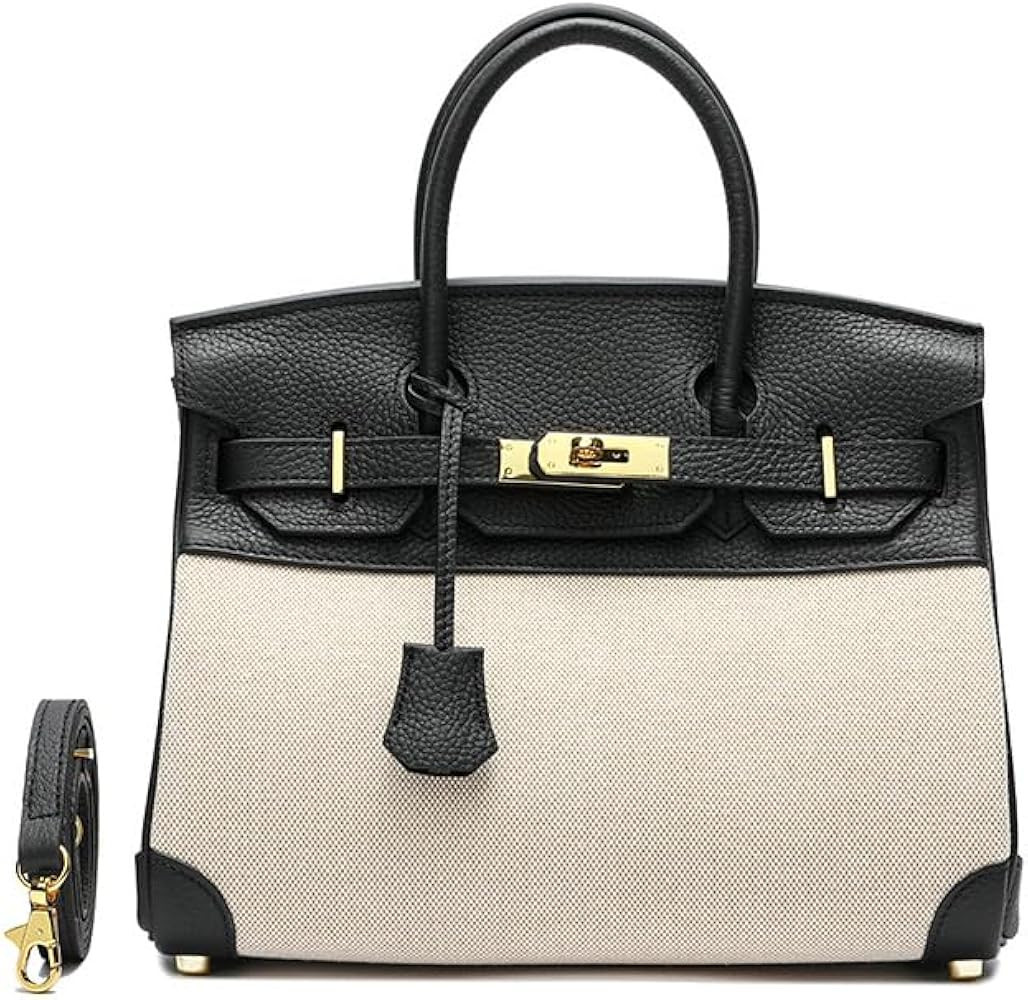 Women top handle satchel, 11.8 inch leather and canvas tote bag,casual crossbody purses, women ha... | Amazon (US)