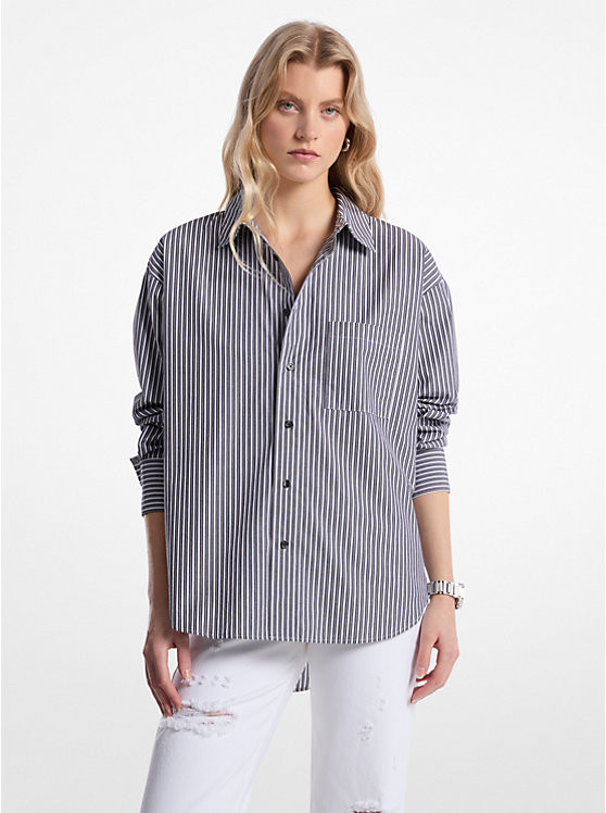 Oversized Striped Cotton Poplin Shirt | Michael Kors CA