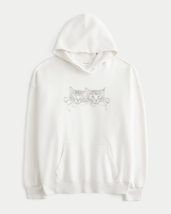Oversized Kitten Graphic Hoodie | Hollister (US)