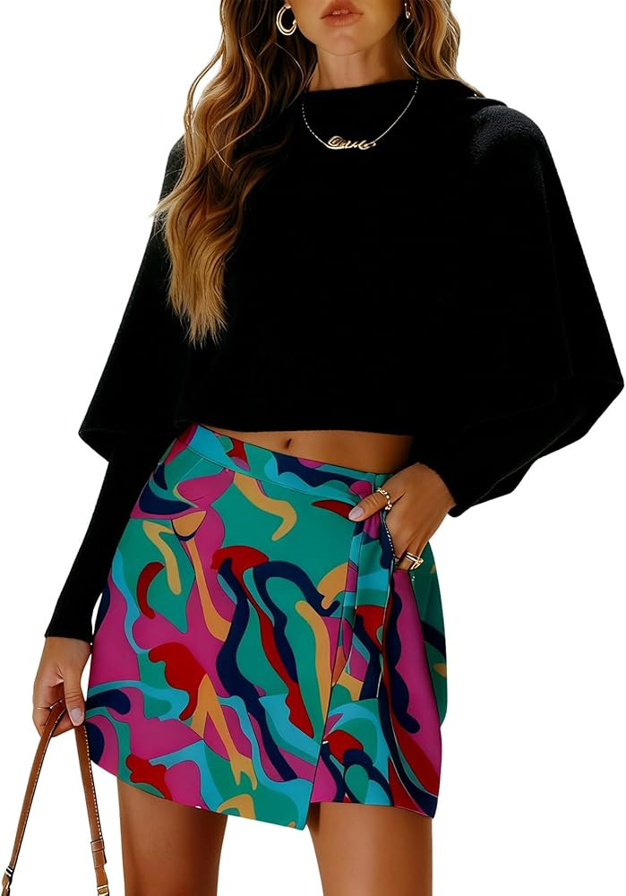 EARKOHA Womens Wrap Skirt One Piece Floral Boho Mini Skirt A Line Vacation Knot Side Short Skirt | Amazon (US)
