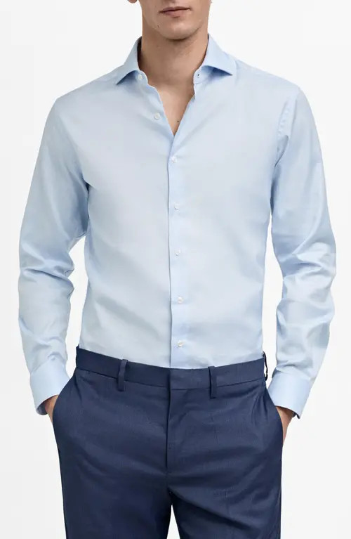MANGO Slim Fit Light Blue Cotton Button-Up Shirt in Sky Blue at Nordstrom, Size Large | Nordstrom