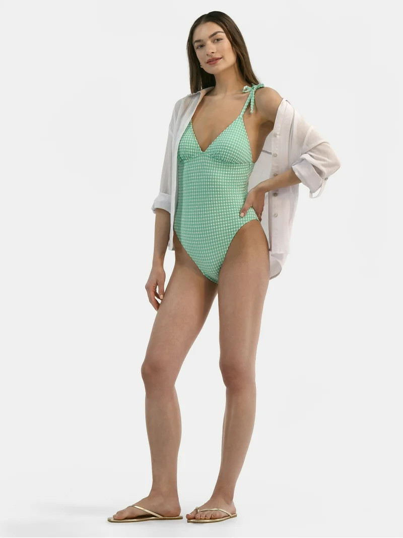 Time and Tru Women's and Women's Plus Gingham One Piece Swimsuit, Sizes XS-3X | Walmart (US)