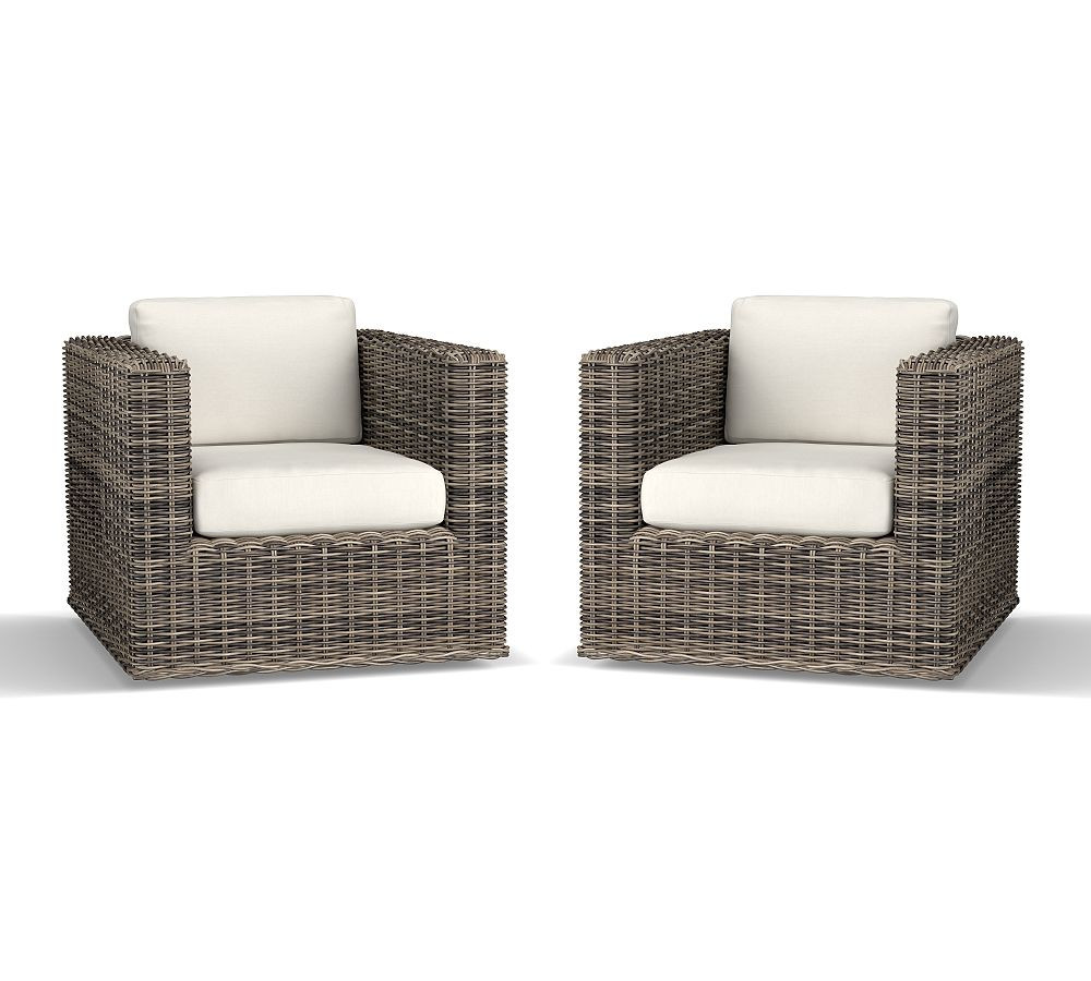 Huntington Wicker Square Arm Swivel Outdoor Lounge Chair | Pottery Barn (US)