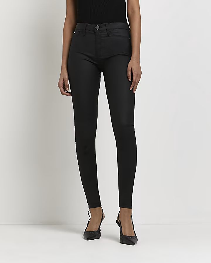 Black Molly coated mid rise skinny jeans | River Island (UK & IE)