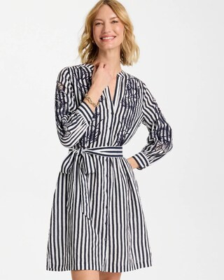 Women's Embroidered Striped Dress in Blue | Chico's | Chico's