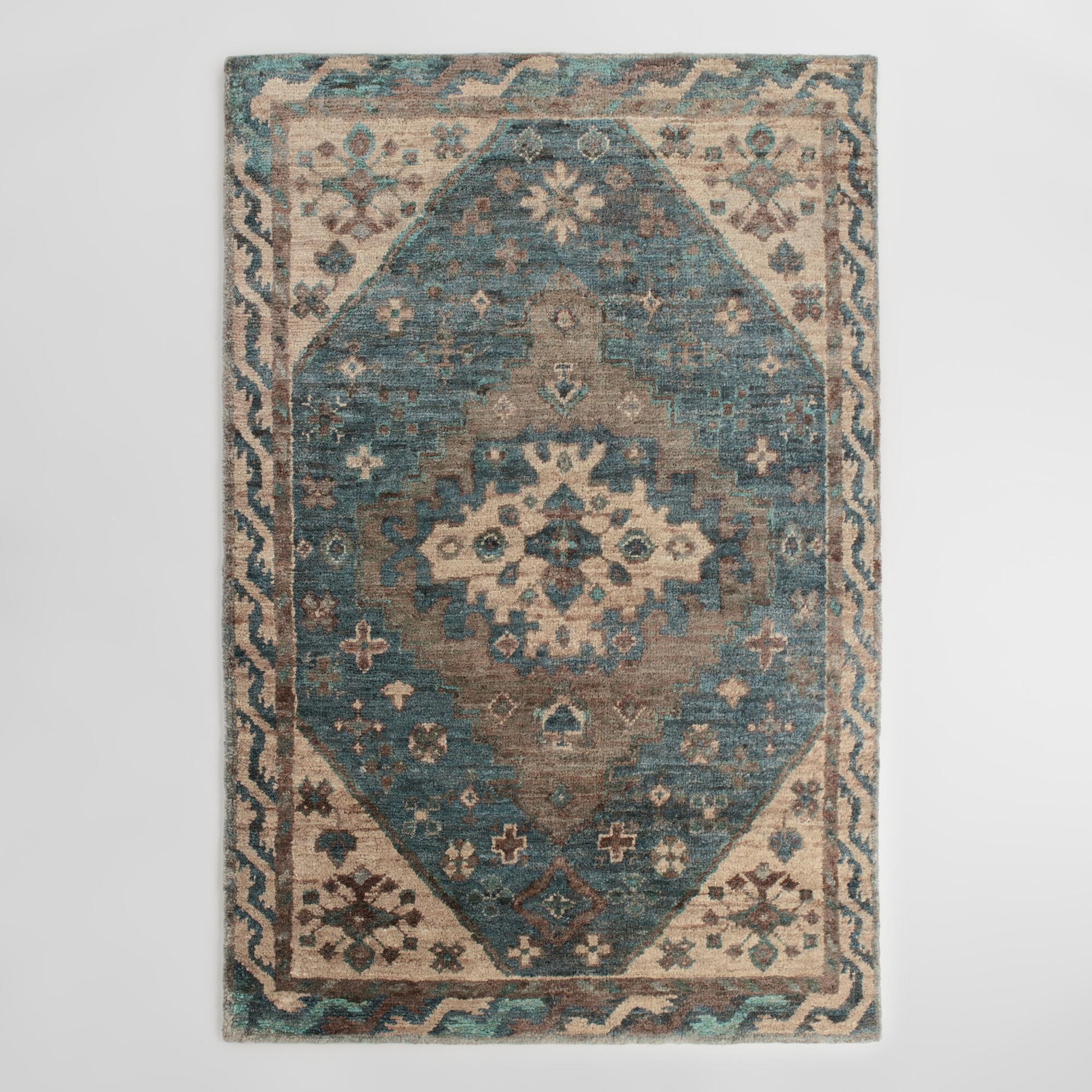 6x9 Teal and Natural Knotted Jute Zola Area Rug | World Market