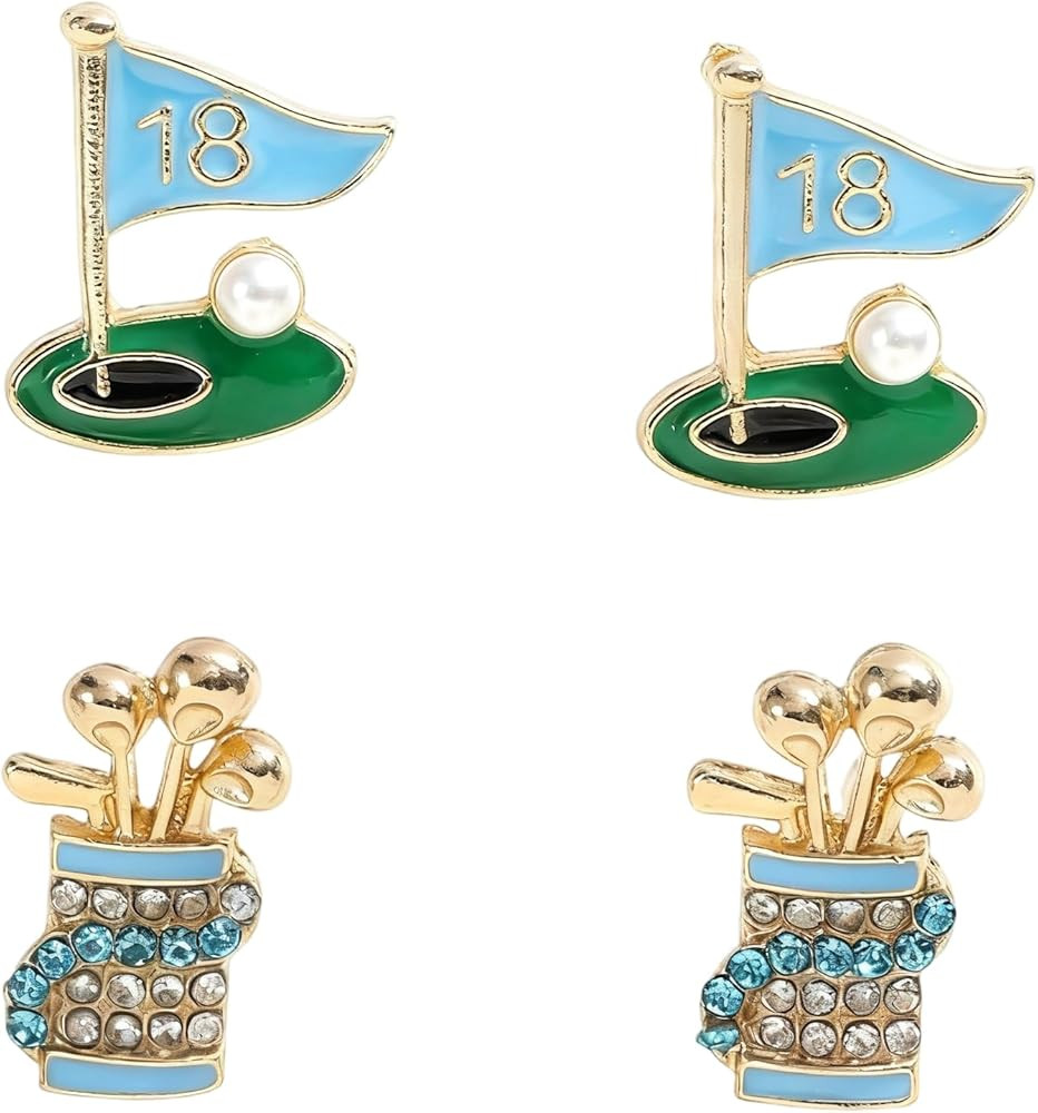 4 Pcs Golf Earrings Studs Sets for Women, Fashion Sports Earring Studs Stackable Golf Jewelry for... | Amazon (US)