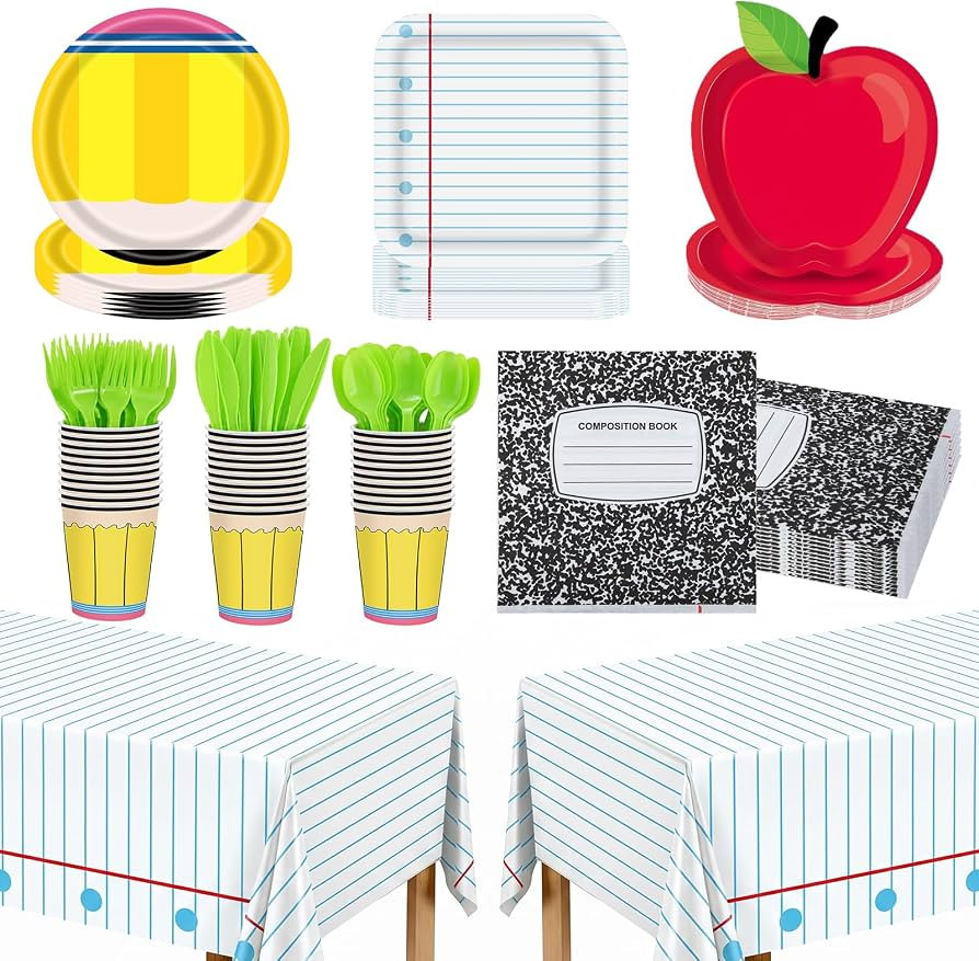 Meetory 180 PCS Back to School Party Supplies - 30 Set, 2 Tablecloth | Amazon (US)