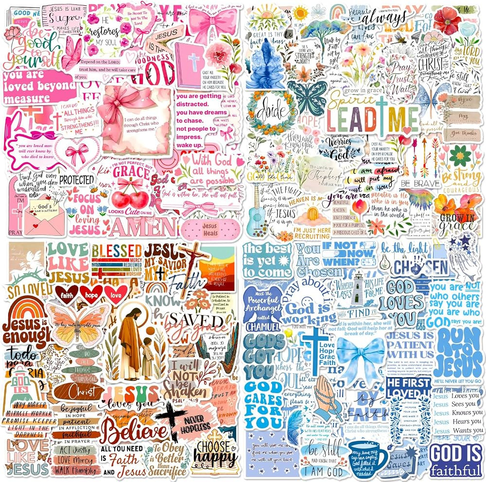 Bible Verse Stickers 200 Pcs Christian Scripture Sticker Pack, Waterproof Vinyl Stickers for Wate... | Amazon (US)