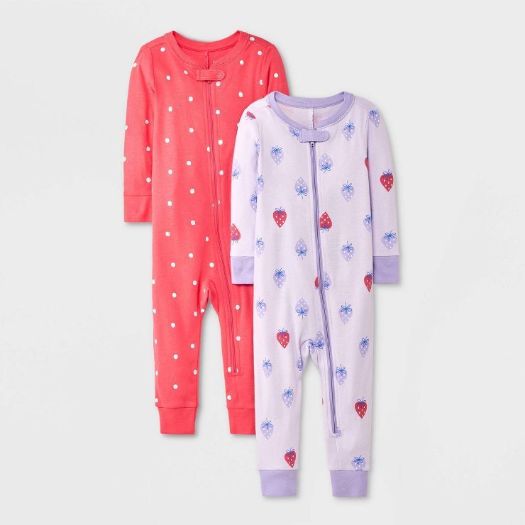 Baby Girls' 2pk Strawberry Dots Tight Fit Pajama Romper - Cat & Jack™ Purple | Target