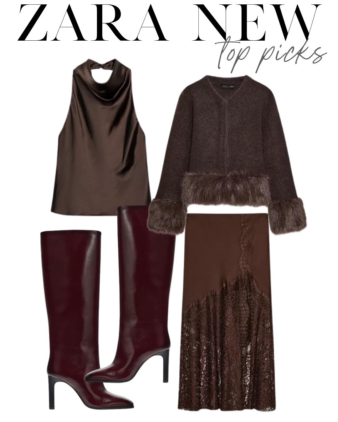 Loving chocolate brown for the holidays this Zara satin lace skirt and halter top are so stunning 

#LTKFindsUnder100 #LTKHoliday #LTKFindsUnder50