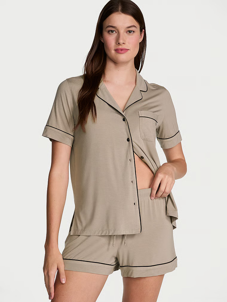 Buy Modal Soft Short Pajama Set, Turtle Dove W Black Piping - Order Pajamas Sets online - Victori... | Victoria's Secret (US / CA )