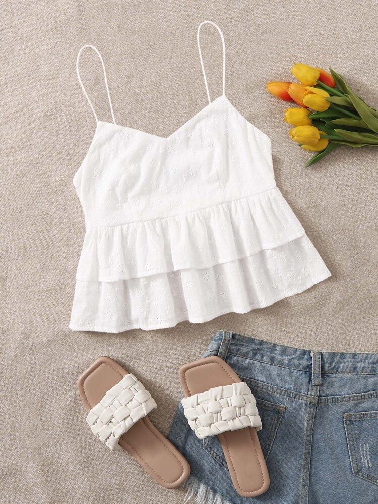 SHEIN Solid Schiffy Layered Hem Cami Top | SHEIN