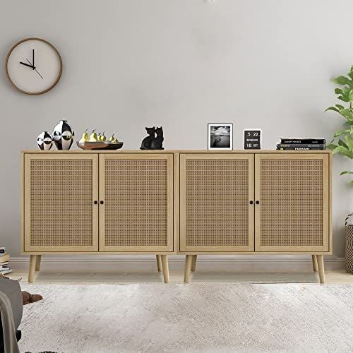 Rattan Sideboard Buffet Cabinet, Accent Kitchen Storage Cabinet Console Table with Adjustable She... | Amazon (US)