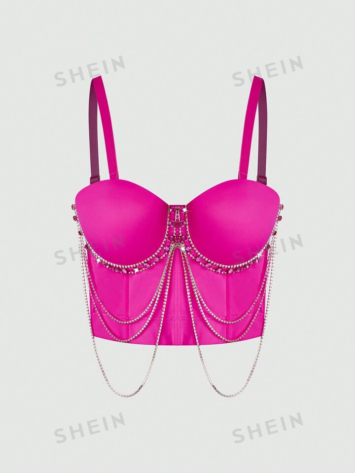 SHEIN ICON Women's Summer Rhinestone Chain Decor Sexy Party Bustier Cami Top | SHEIN