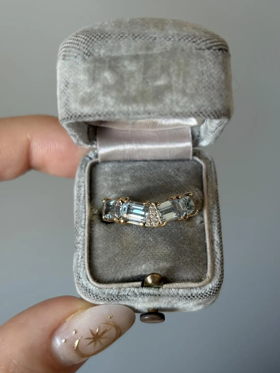 Vintage Aquamarine & Diamond Curved Ring 14k Sz 7.75 - Etsy | Etsy (US)