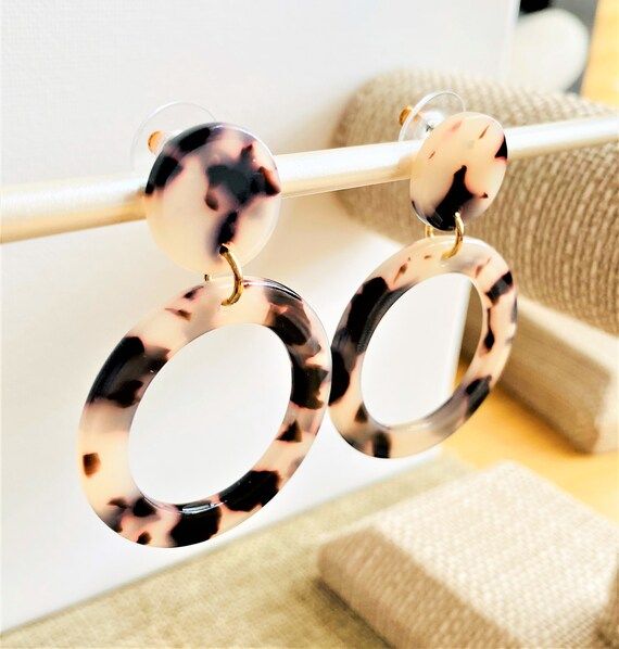 Tortoise Drop Hoop Earrings in 3 Colors! Lightweight Comfortable Marble Acrylic Resin - Stainless... | Etsy (US)