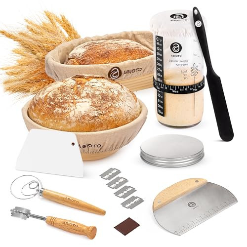 Sourdough Starter Kit - A Complete Sourdough Bread Starter Kit with 10" Round, 11" Oval Proofing Baskets, 24oz Glass Jar, Bread Lame, Danish Whisk, Dough & Bowl Scraper - Sour Dough Starter Kit | Amazon (US)