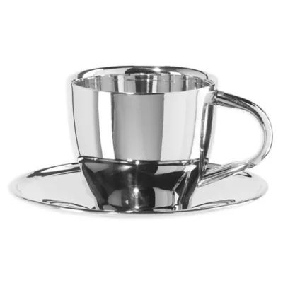 Oggi™ Double Wall Coffee Cup and Saucer in Stainless Steel | Bed Bath & Beyond | Bed Bath & Beyond
