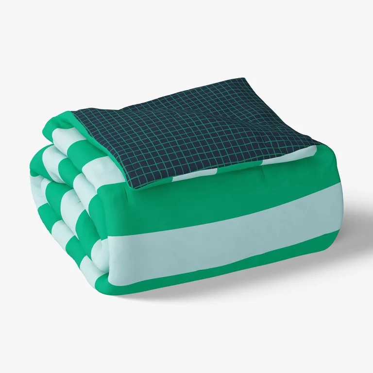 Mainstays Kids Green and Blue Stripe Reversible Comforter Set with Sheets, Twin, 5 Pieces - Walma... | Walmart (US)
