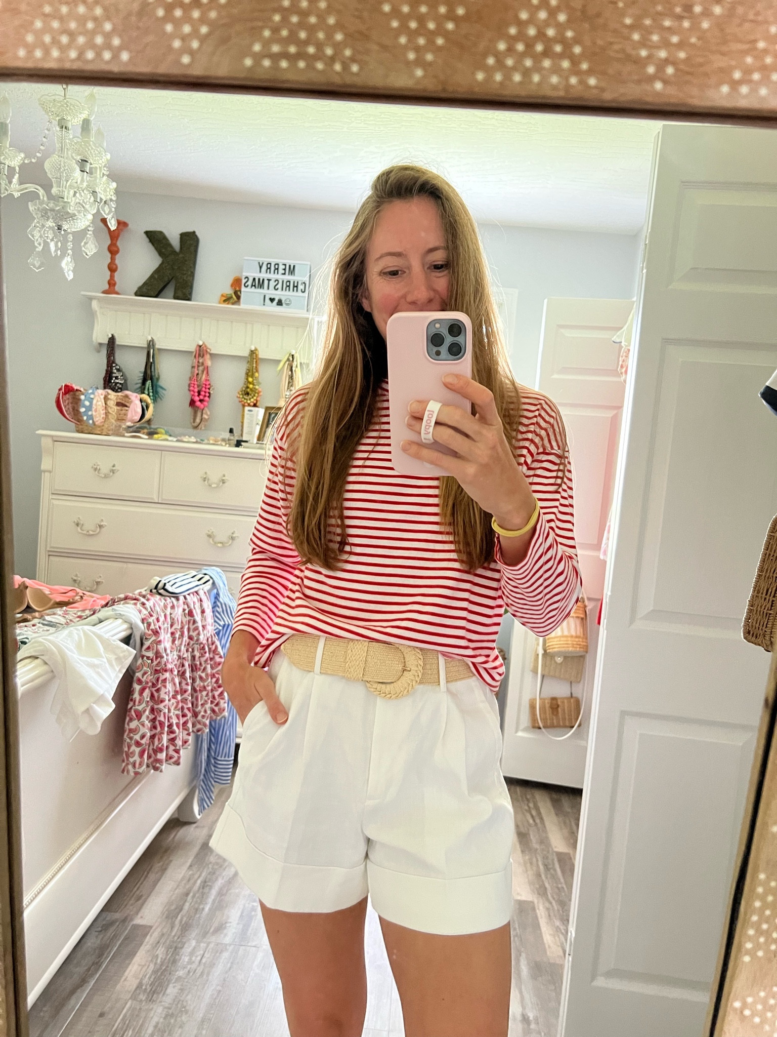Casual outfit: striped top, while linen shorts, straw belt, classic outfit, preppy outfit, thanksgiving outfit, florida outfit, nautical outfit, fall outfits 

#LTKSeasonal #LTKfindsunder100 #LTKstyletip