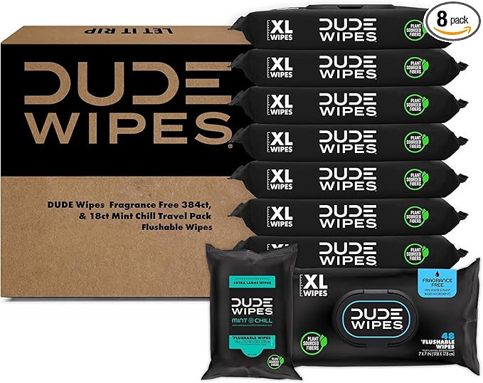 DUDE Wipes - Flushable Wipes - Unscented 8 Pack + Mint Travel Pack, 402 Wipes - Extra Large Dispe... | Amazon (US)