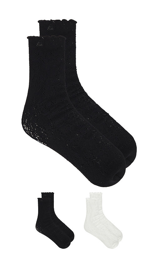 Stems Jules Lace Crew Socks Pack Of 2 in Black. | Revolve Clothing (Global)