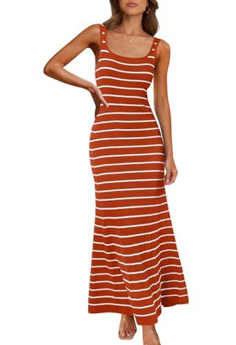 MEROKEETY Women's 2025 Sleeveless Summer Tank Dress Striped Bodycon Maxi Dress Square Neck Ribbed... | Amazon (US)