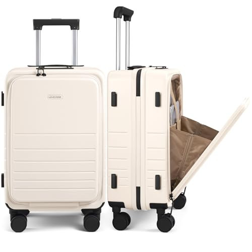 LOVEVOOK Hard Shell Carry On Luggage 22x14x9 Airline Approved,22 Inch Cute Carry On Suitcase with Spinner Wheel TSA Lock,Lightweight Travel Luggage Roller Rolling Suitcase,Gifts for Men & Women,Beige | Amazon (US)