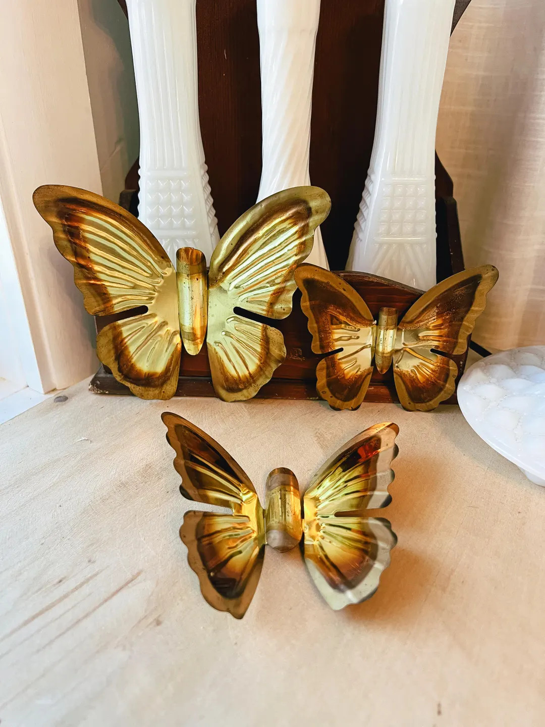 Vintage Brass gold wall hanging butterflies, set of 3, Mid Century Brass  for sitting or wall dec... | Etsy (US)