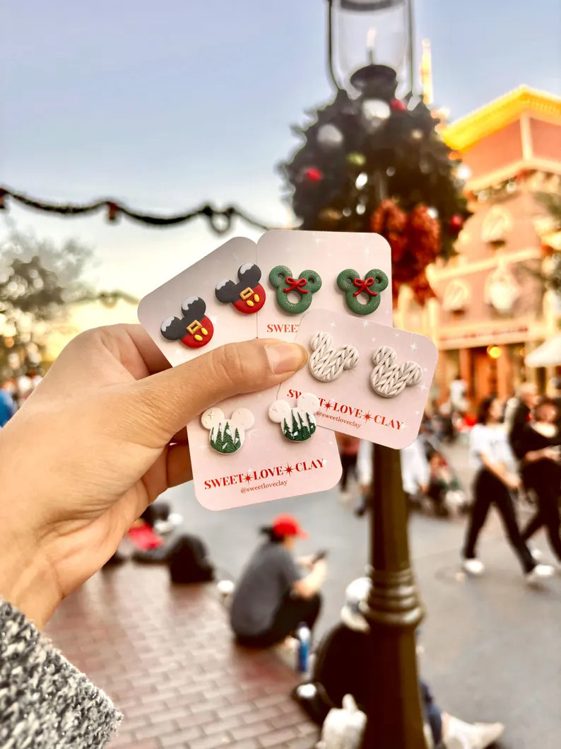 Christmas Clay Studs | Santa Mouse Studs | Mouse Wreath Earrings | Disney Christmas Earrings - Et... | Etsy (US)