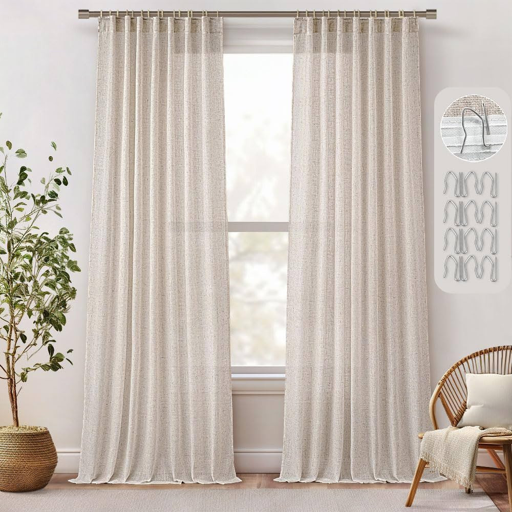 MIULEE Natural Linen Curtains 108 Inches Long 2 Panels for Bedroom Living Room, Back Tab Pleat Ta... | Amazon (CA)