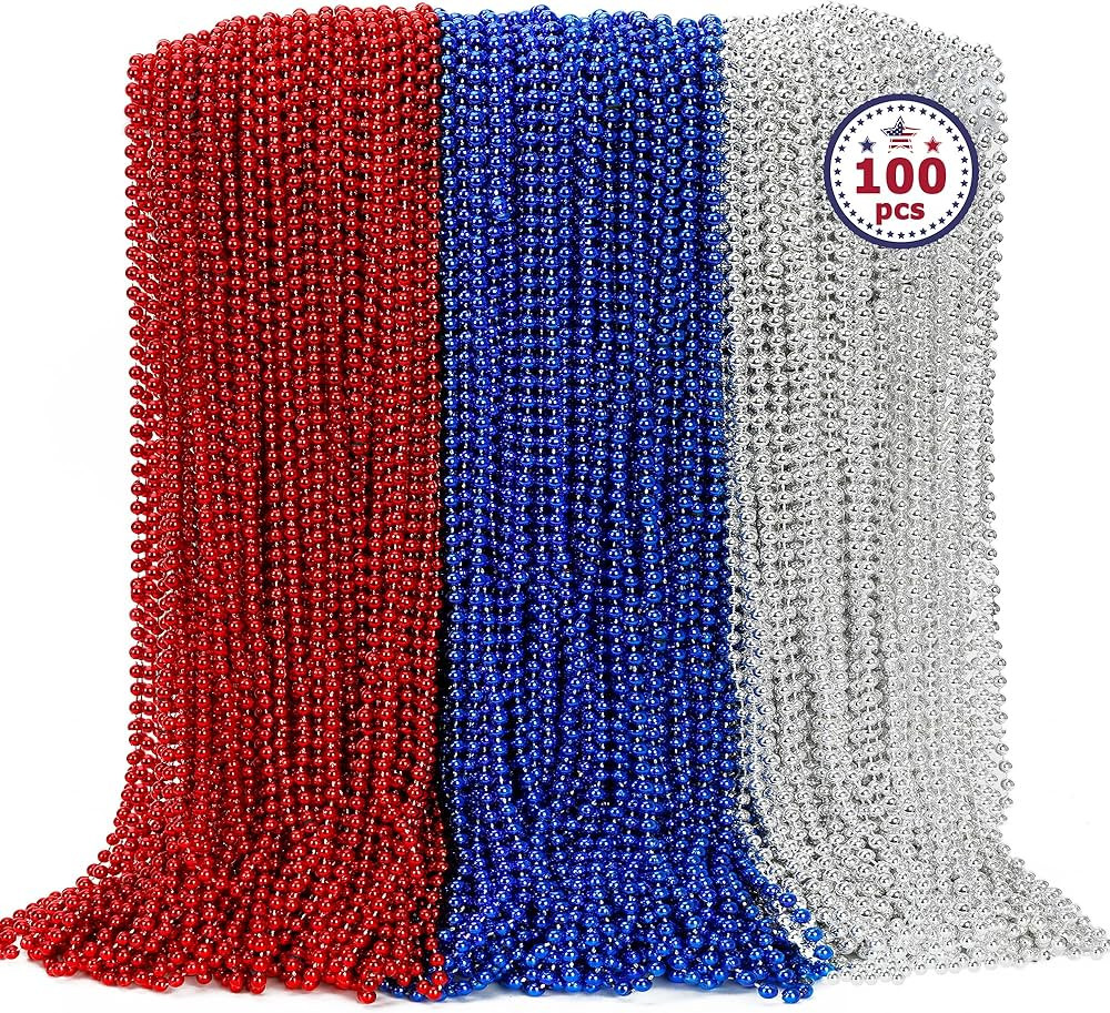 100PCS 4th of July Accessories: Independence Day Beads Necklace Bulk, Fourth of July Red Blue Sil... | Amazon (US)