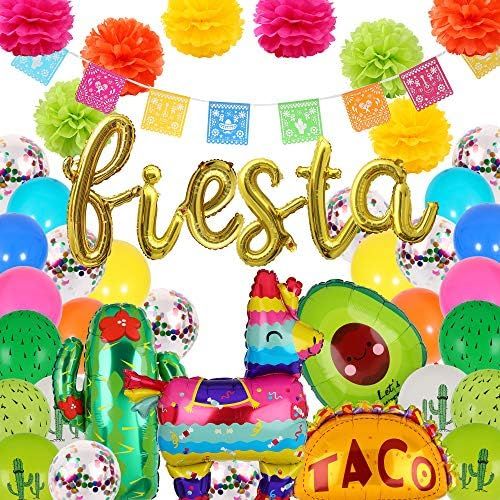 40 Pcs Fiesta Letter Banner Balloons Jumbo Mexico Taco Llama Cactus Avocado Mylar Foil Balloon Bi... | Amazon (US)