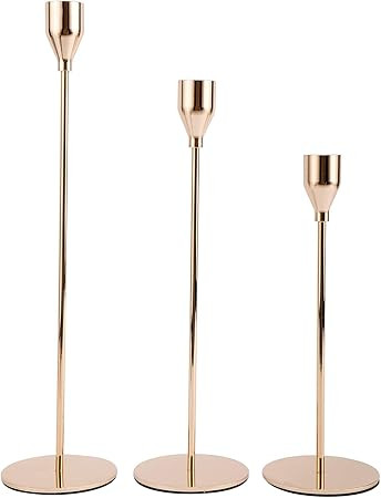 RealPlus 3 Set of Gold Brass Candle Holders for Taper Candles, Decorative Candlestick Holder for ... | Amazon (US)