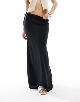 ASOS DESIGN linen blend bias maxi skirt in black | ASOS | ASOS (Global)