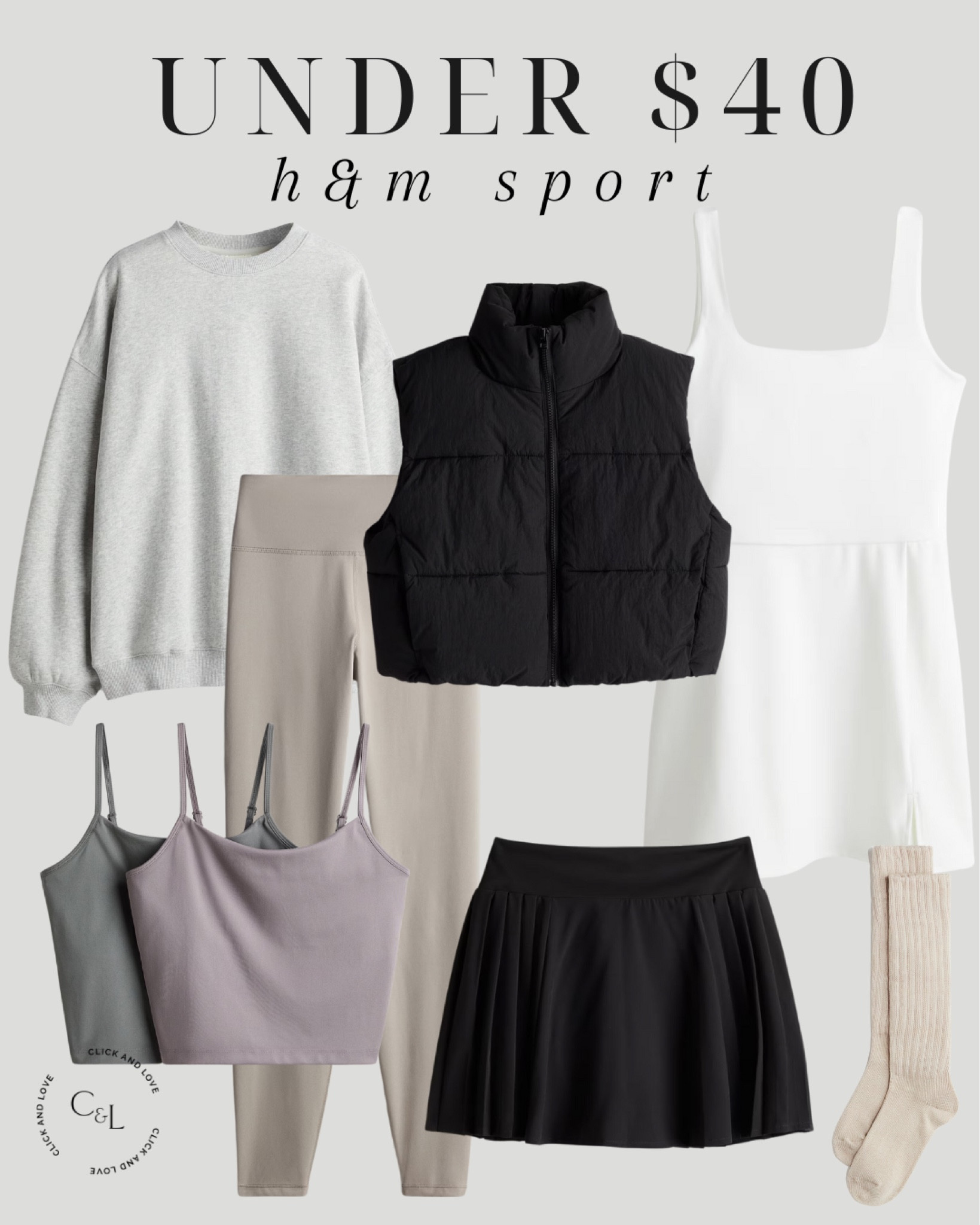 Under $40 workout gear from H&M! I love their mix of affordable athletic finds whether you need for a workout or just lounging around before errands!

H&m finds, H&M sport, workout gear, workout clothes, athletic picks, tennis skirt, tennis dress, workout dress, Athleisure, running gear, running outfit, sweatshirt, pullover, cropped puffer vest, fall fashion, winter fashion, travel style, workout leggings, workout top, athletic tank, socks, tall socks, women’s fashion, women’s walking outfit, out to brunch, errand style, throw on and go, activewear, dryfit apparel 

#LTKStyleTip #LTKFindsUnder50 #LTKActive