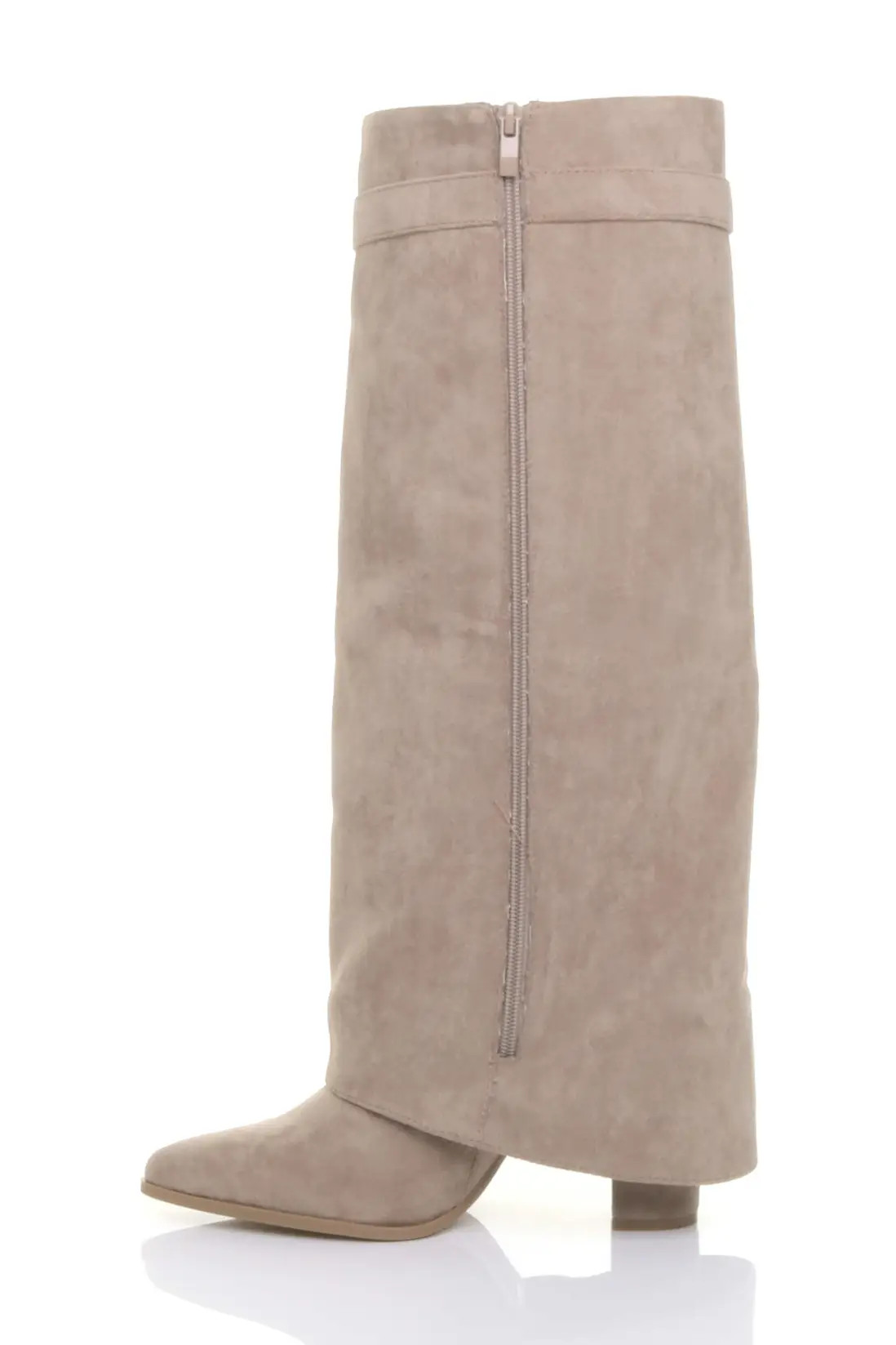 High Block Heel Pointed Toe Fold Over  Knee High Boots | Boohoo.com (UK & IE)