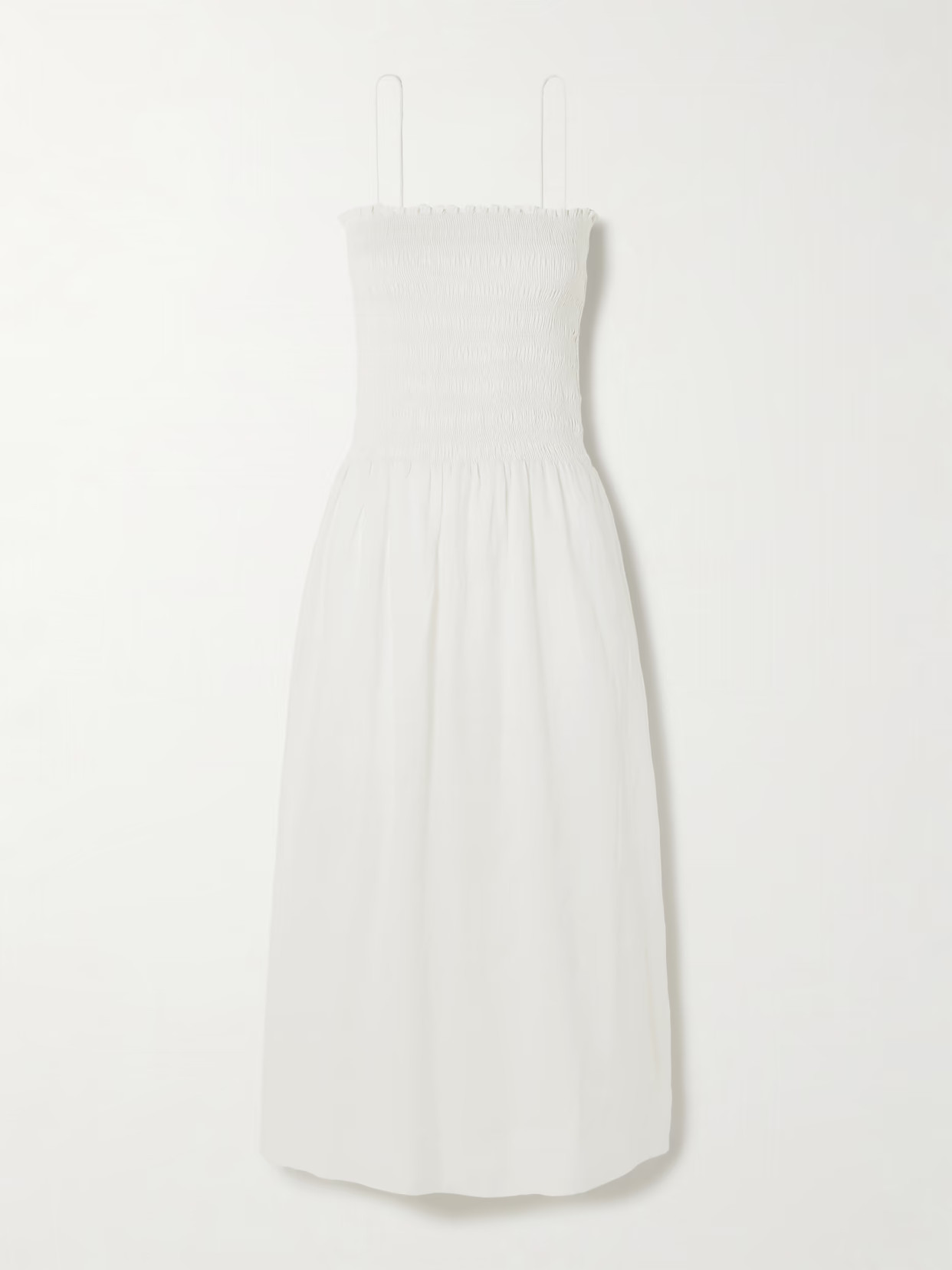 Faithfull - Geriba Smocked Linen Midi Dress - White | NET-A-PORTER (US)