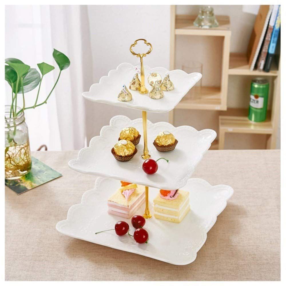 Sumerflos 3 Tier Porcelain Cupcake Stand, Tiered Serving Cake Stand, Square White Embossed Desser... | Amazon (US)