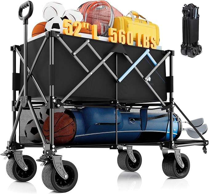 Homebetta 52" Heavy Duty Double-Layer Wagon with Brakes,560LBS Double Decker Wagon,650L Collapsib... | Amazon (US)