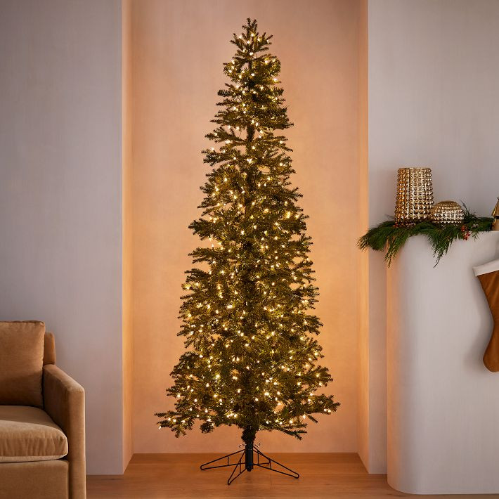 Pre-Lit Faux Narrow Pine Green Christmas Tree | West Elm (US)