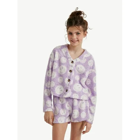 Justice Girls Long Sleeve Cardigan Sleep Top and Shorts 2-Piece Sizes 5-18 & Plus | Walmart (US)