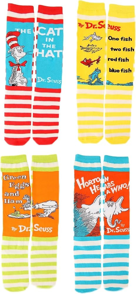 elope Dr. Seuss Knee High Sock Set - Mix and Match Striped Designs, Representing Iconic Books, St... | Amazon (US)