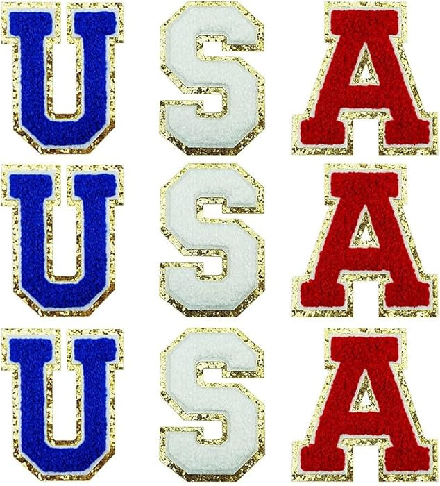 9 PCS USA Patch Patriotic Patch Chenille Letter Patches Embroidered Iron On Patch Sew On Patches ... | Amazon (US)