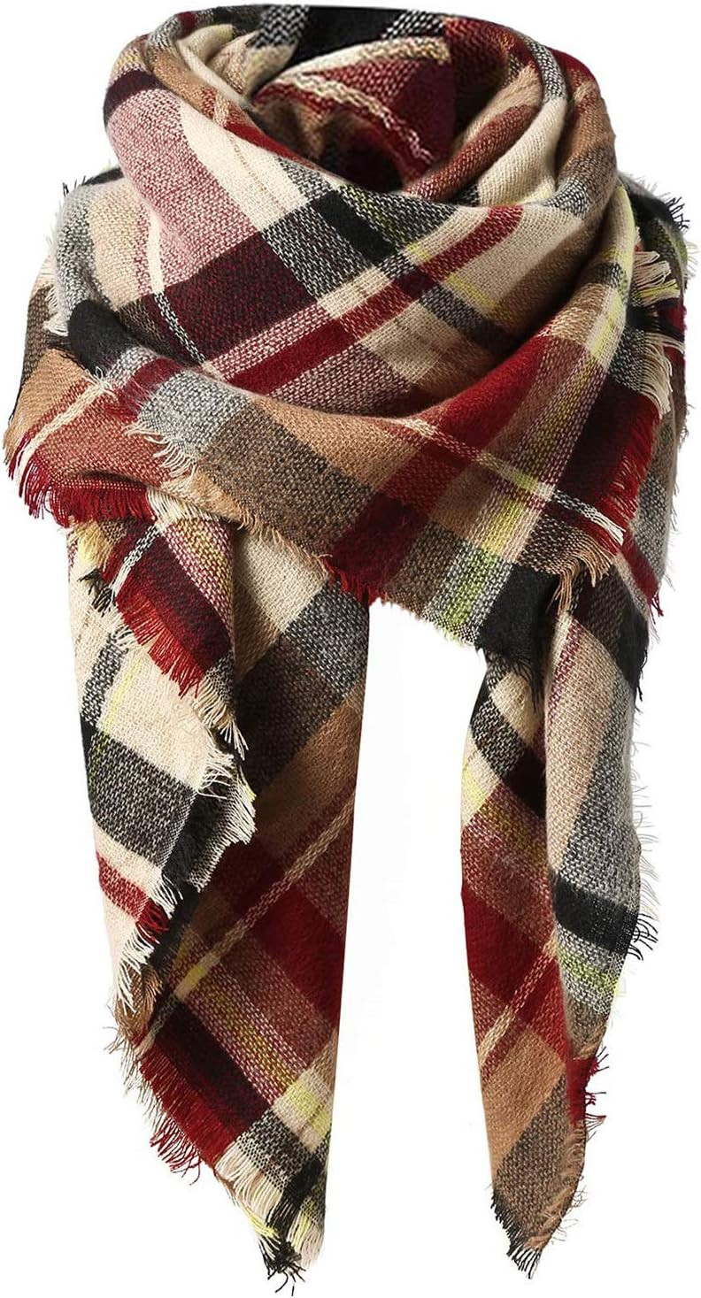 American Trends Women's Fall Winter Scarf Classic Tassel Plaid Scarf Warm Soft Chunky Large Blanket Wrap Shawl Scarves Pink Scarf | Amazon (US)