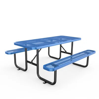 Rectangular Metal Outdoor Picnic Table with Umbrella Hole | Wayfair North America