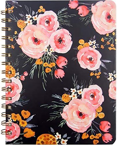 Floral Spiral Notebook 8.25" x 6.25" with Pockets Hardcover Journal 160 Lined Pages Women Girl Offic | Amazon (US)