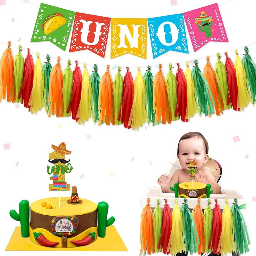 Kitticcino Mexican Fiesta 1st Birthday Decorations Uno Highchair Banner Cake Topper Taco Bout One... | Amazon (US)