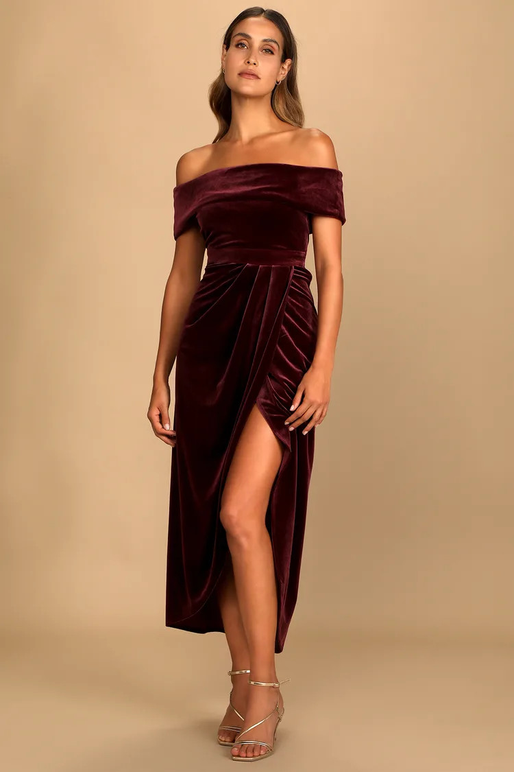 I'm Enchanted Burgundy Velvet Off-the-Shoulder Maxi Dress | Lulus (US)